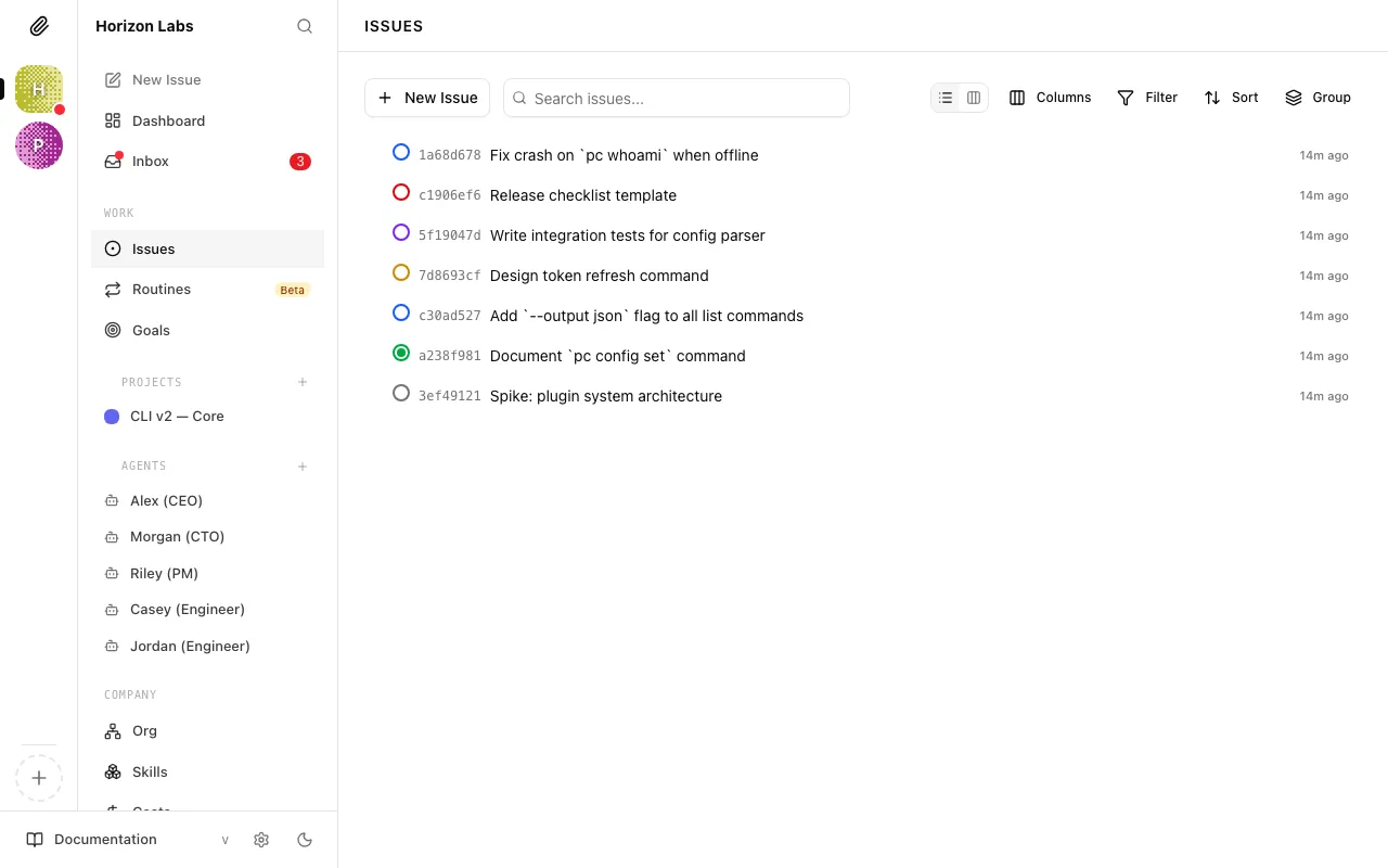 The task inbox showing tasks in various statuses
